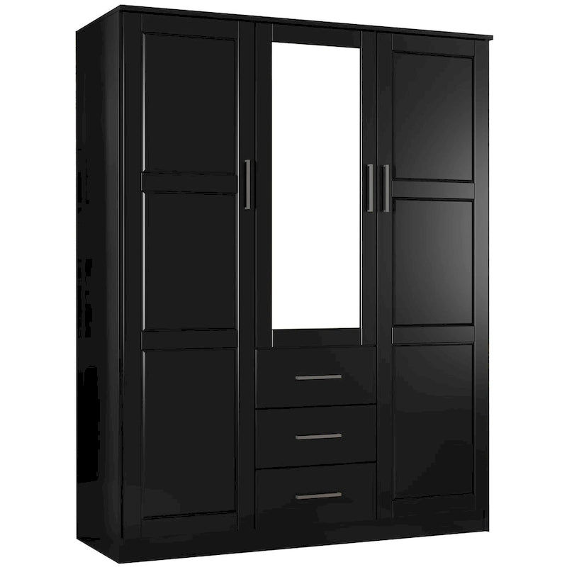 3-Door Solid Wood Wardrobe Armoire with Mirror or Panel Doors