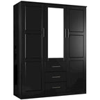 3-Door Solid Wood Wardrobe Armoire with Mirror or Panel Doors