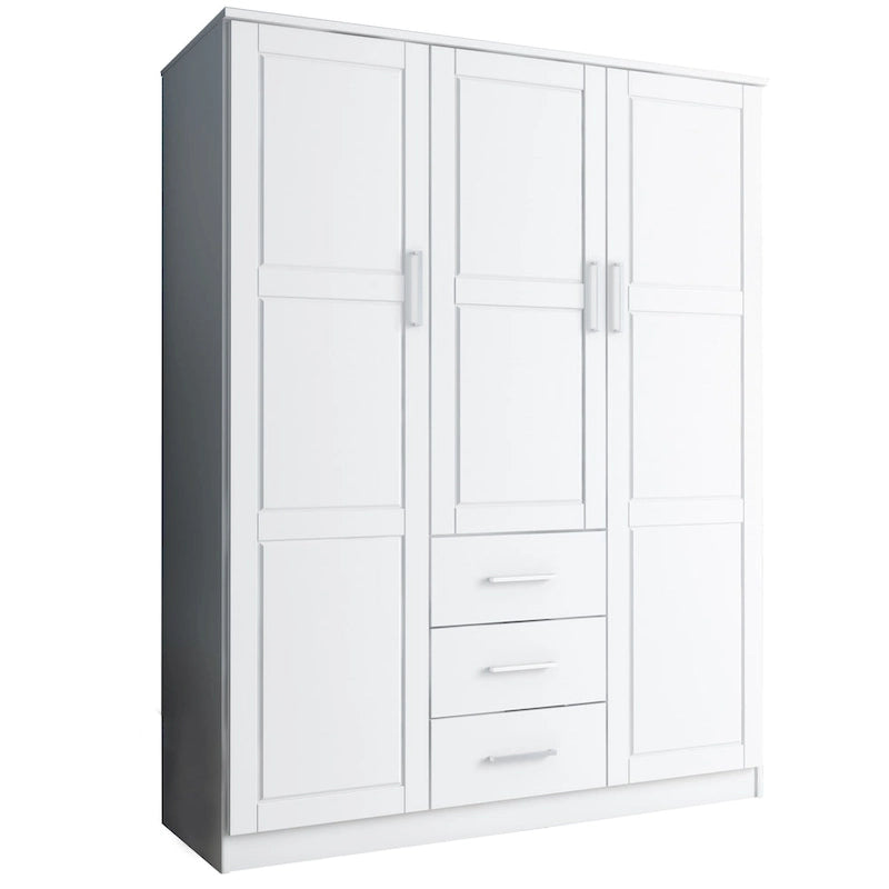 3-Door Solid Wood Wardrobe Armoire with Mirror or Panel Doors