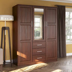 3-Door Solid Wood Wardrobe Armoire with Mirror or Panel Doors