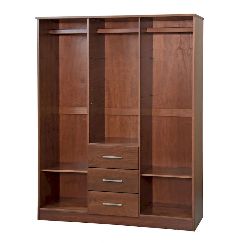 3-Door Solid Wood Wardrobe Armoire with Mirror or Panel Doors