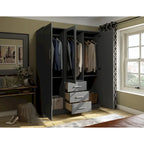 3-Door Solid Wood Wardrobe Armoire with Mirror or Panel Doors