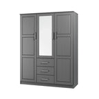 3-Door Solid Wood Wardrobe Armoire with Mirror or Panel Doors