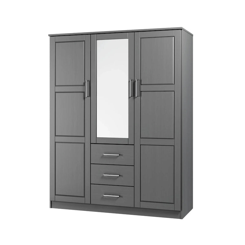 3-Door Solid Wood Wardrobe Armoire with Mirror or Panel Doors