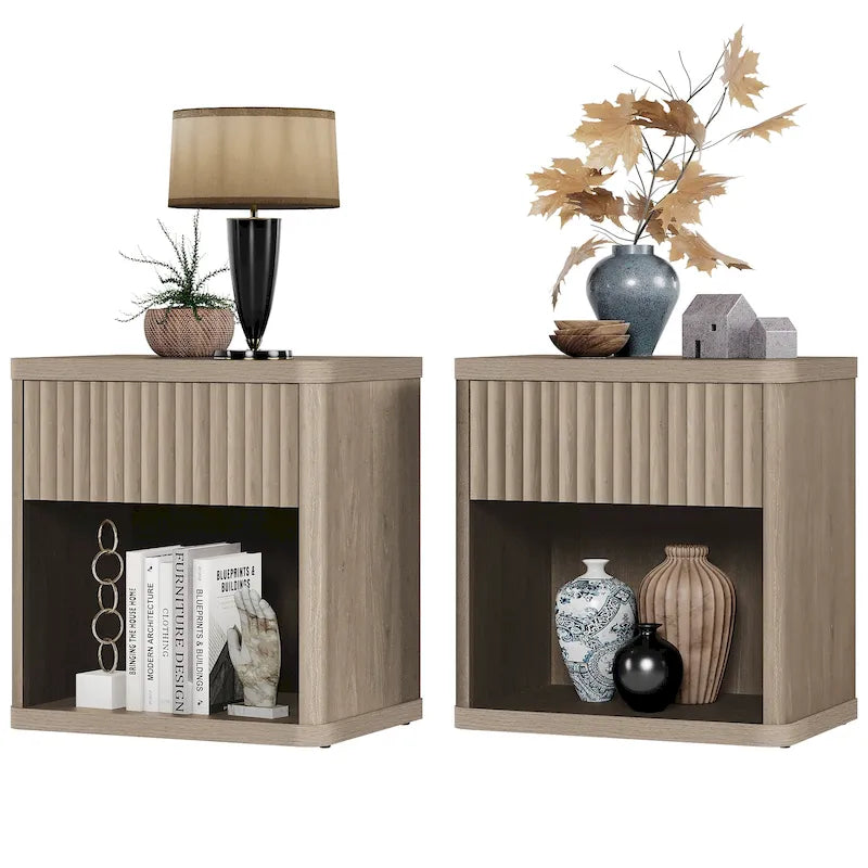 Set of 2 Nightstand with 1 Drawer and Open Storage