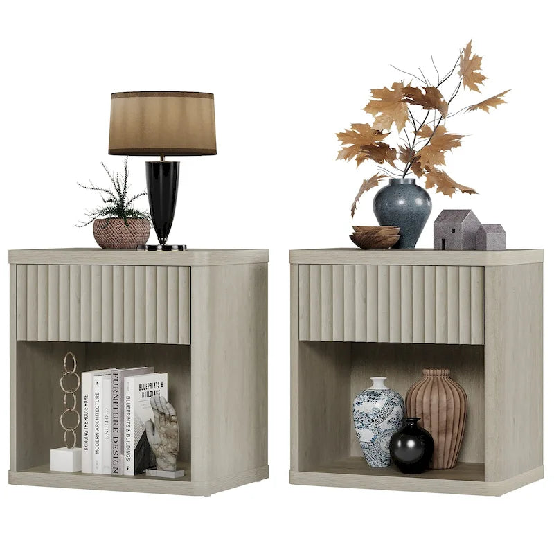 Set of 2 Nightstand with 1 Drawer and Open Storage