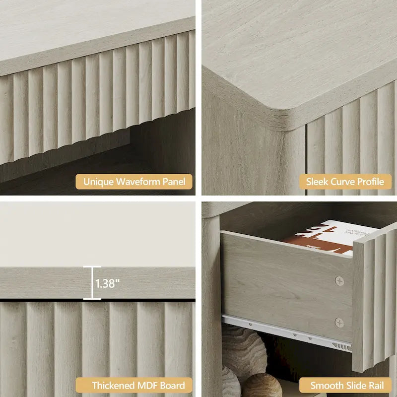 Set of 2 Nightstand with 1 Drawer and Open Storage