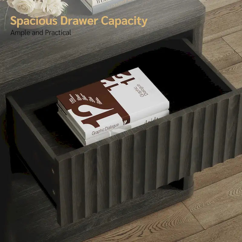 Set of 2 Nightstand with 1 Drawer and Open Storage