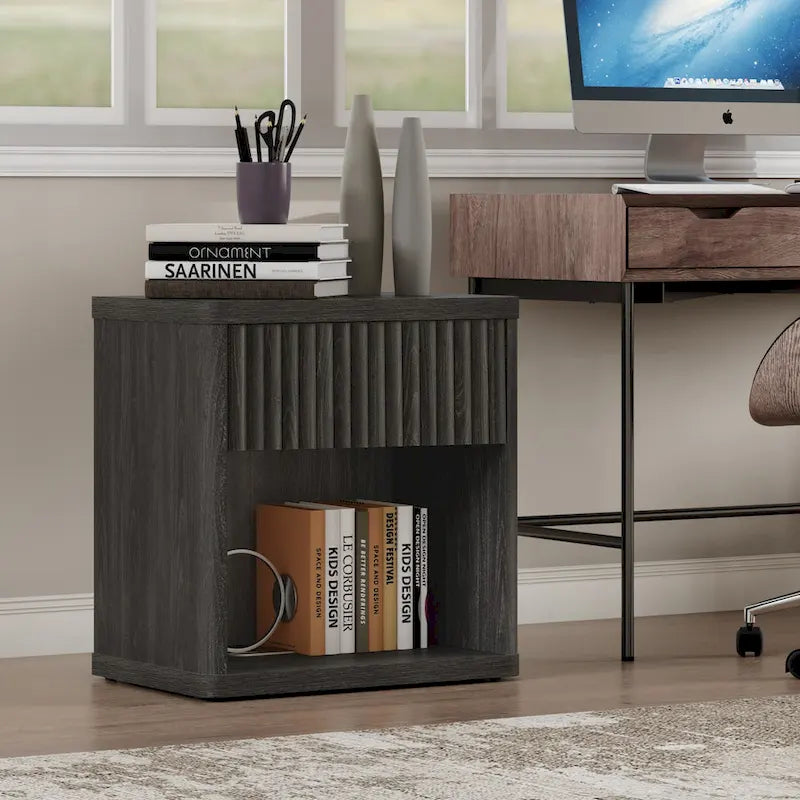 Set of 2 Nightstand with 1 Drawer and Open Storage