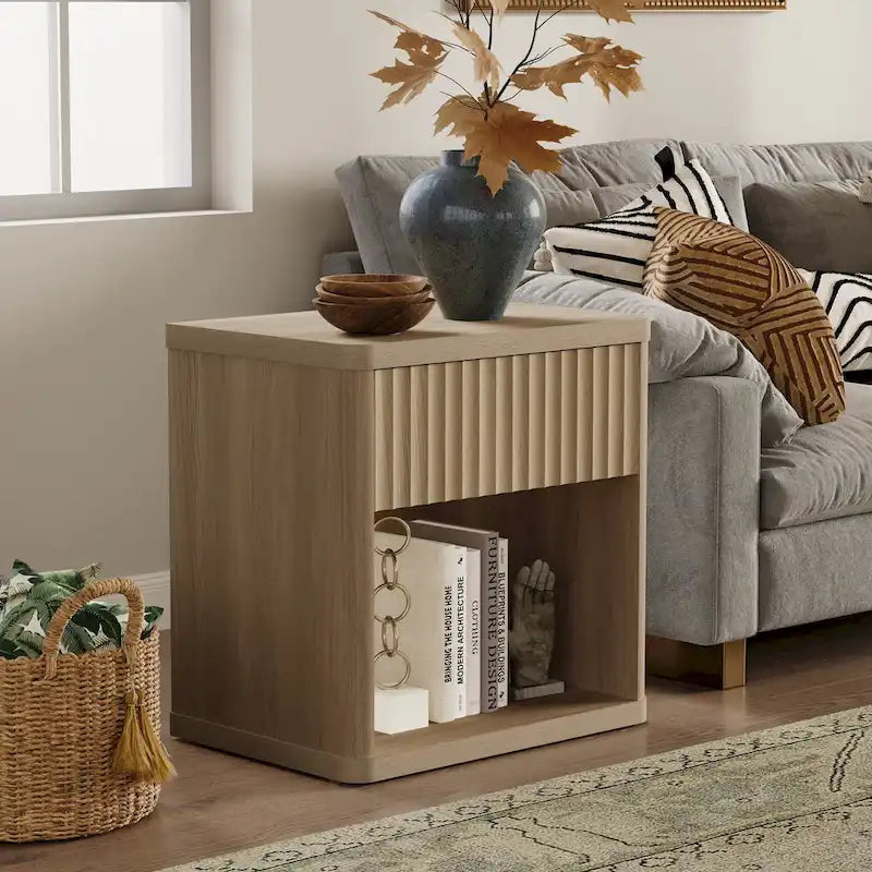 Set of 2 Nightstand with 1 Drawer and Open Storage