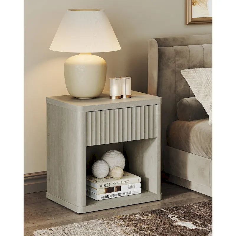 Set of 2 Nightstand with 1 Drawer and Open Storage