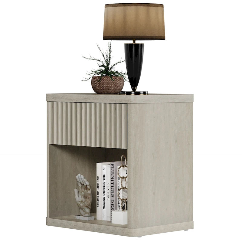 Set of 2 Nightstand with 1 Drawer and Open Storage