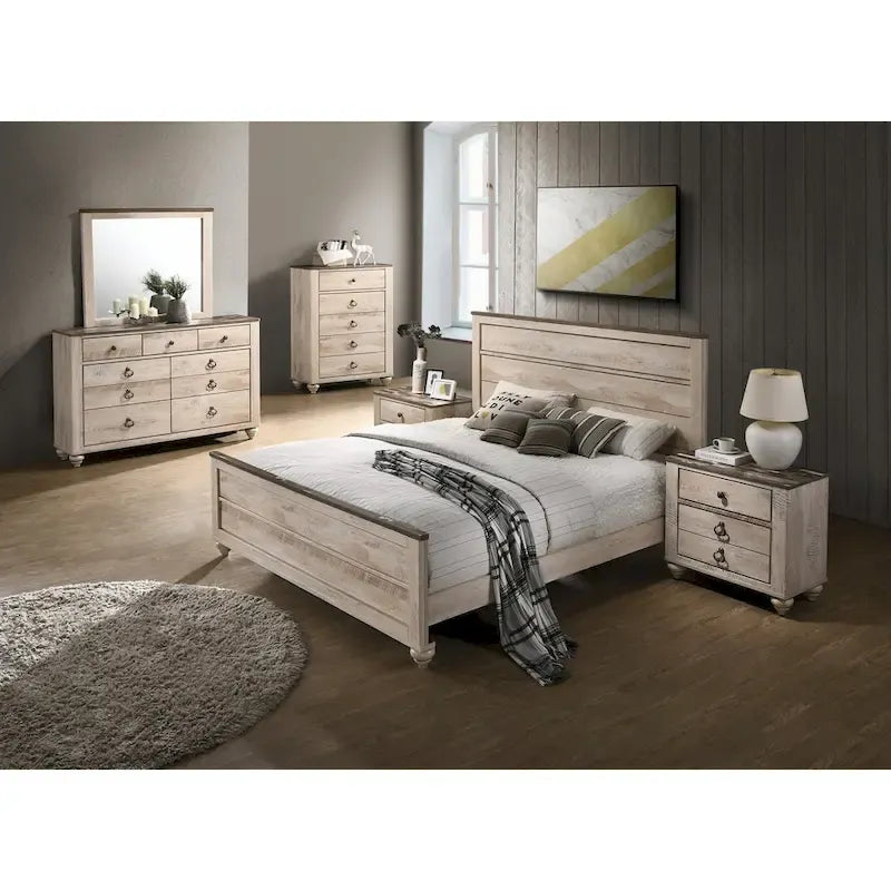Contemporary White Wash King 6-piece Bedroom Set