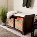 Brown Woven Storage Basket Bench - 33.5 x 16.1 x 19.9 - 34Wx16Dx20H