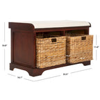 Brown Woven Storage Basket Bench - 33.5 x 16.1 x 19.9 - 34Wx16Dx20H