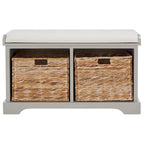 Brown Woven Storage Basket Bench - 33.5 x 16.1 x 19.9 - 34Wx16Dx20H