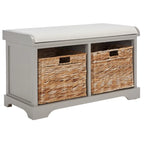 Brown Woven Storage Basket Bench - 33.5 x 16.1 x 19.9 - 34Wx16Dx20H