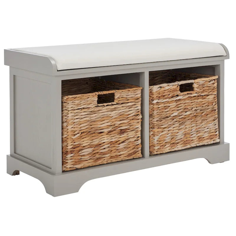 Brown Woven Storage Basket Bench - 33.5 x 16.1 x 19.9 - 34Wx16Dx20H