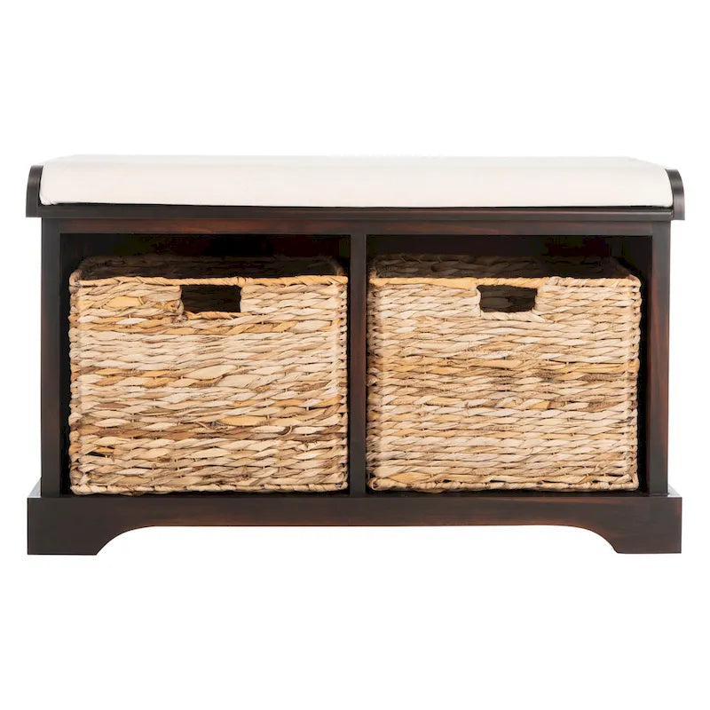 Brown Woven Storage Basket Bench - 33.5 x 16.1 x 19.9 - 34Wx16Dx20H