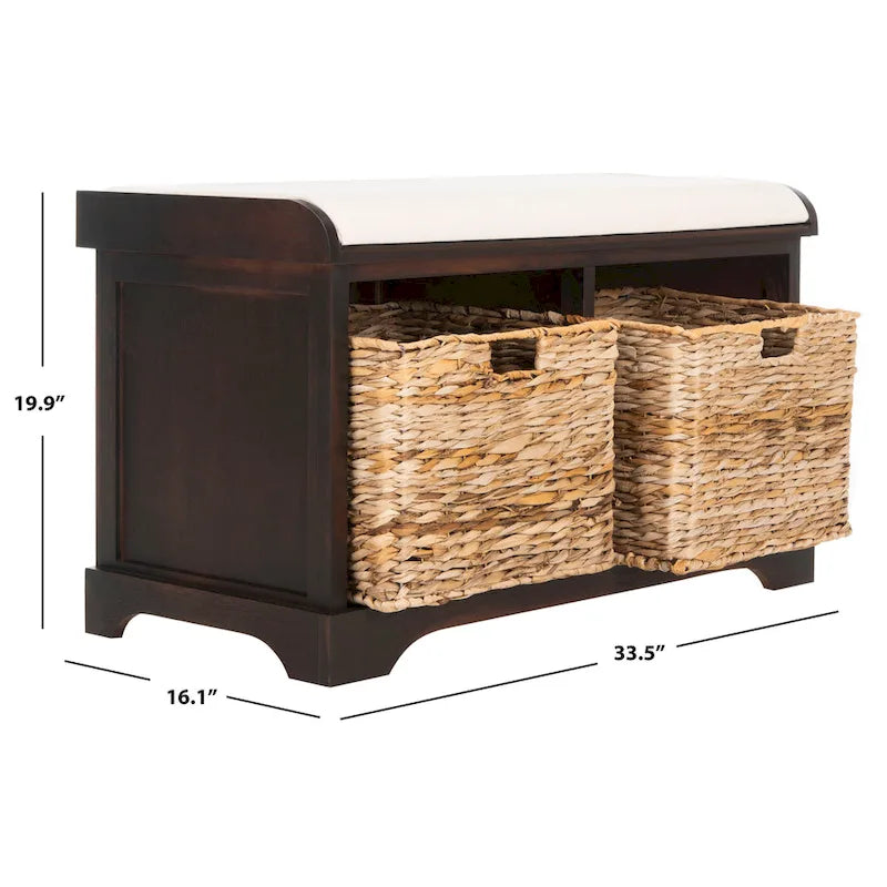 Brown Woven Storage Basket Bench - 33.5 x 16.1 x 19.9 - 34Wx16Dx20H