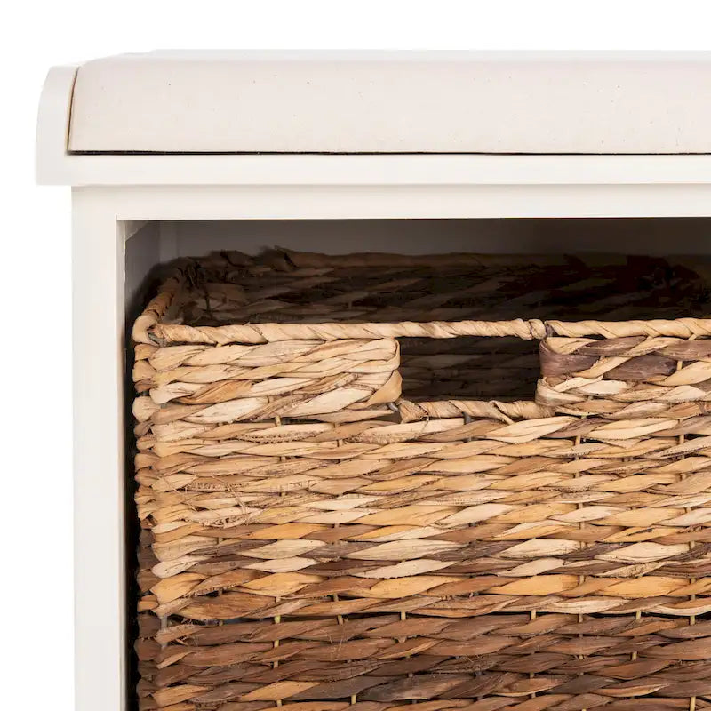 Brown Woven Storage Basket Bench - 33.5 x 16.1 x 19.9 - 34Wx16Dx20H