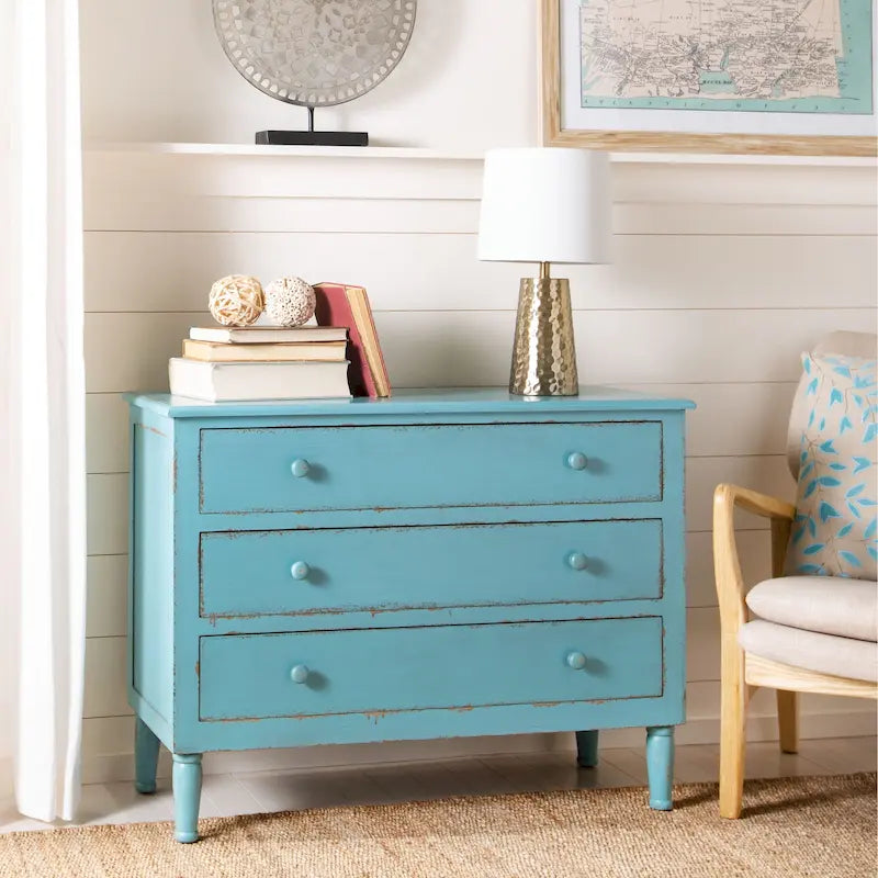 Distressed Blue 3-Drawer Storage Chest
