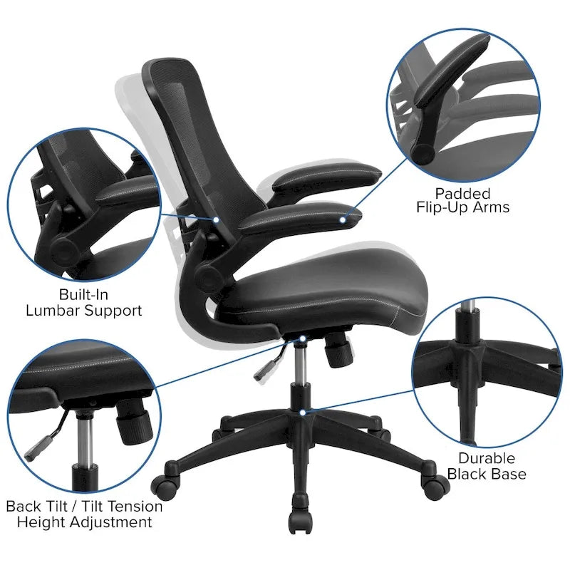 Mid-Back Mesh Swivel Ergonomic Task Office Chair with Flip-Up Arms