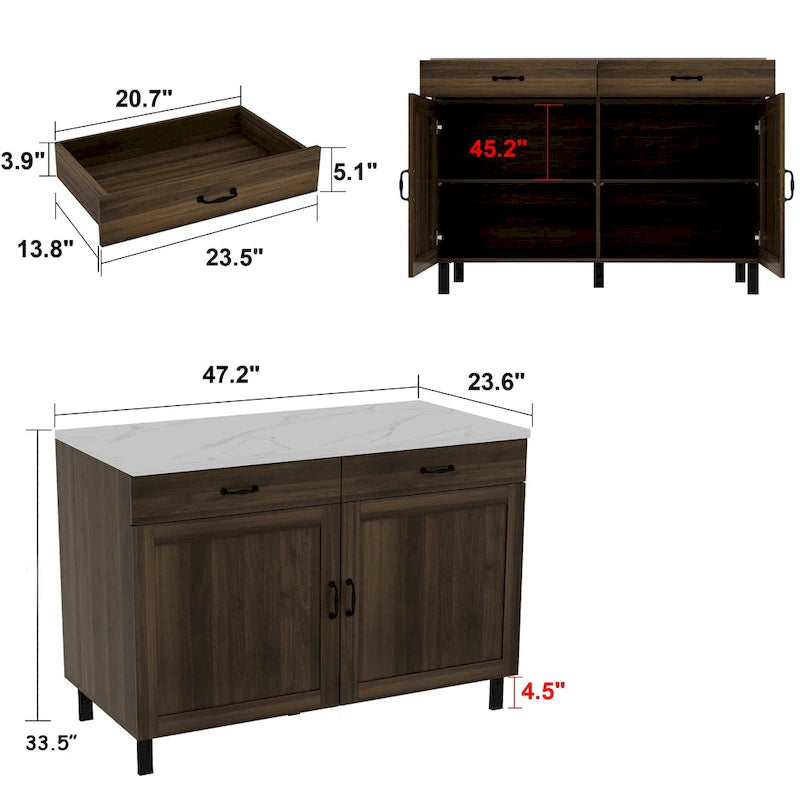 Elegant Kitchen Island - Organize and Beautify Your Space Buffet Table - 47.2X23.6X33.5