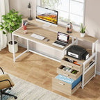 63 Computer Desk with Monitor Stand, Ergonomic Home Office Desks with Drawers File Cabinet