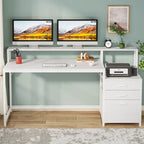 63 Computer Desk with Monitor Stand, Ergonomic Home Office Desks with Drawers File Cabinet