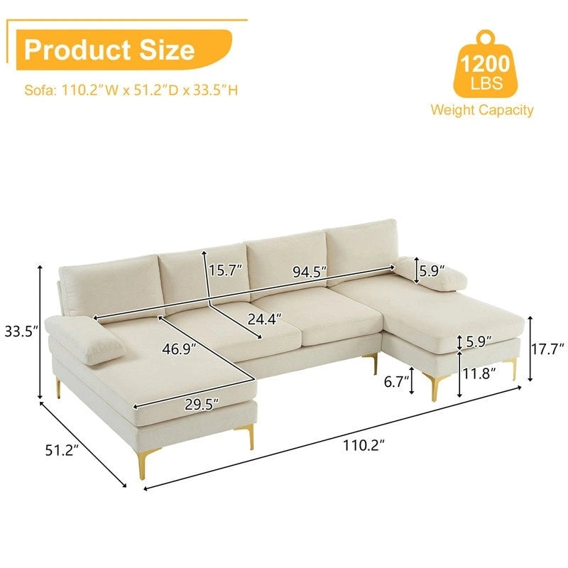 U-Shaped 4-Seat Indoor Sectional Sofa