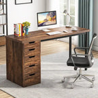 47-inch Computer Desk with 5-drawer, Wood and Metal Writing Desk for Study Living Room