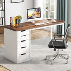 47-inch Computer Desk with 5-drawer, Wood and Metal Writing Desk for Study Living Room