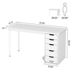 47-inch Computer Desk with 5-drawer, Wood and Metal Writing Desk for Study Living Room