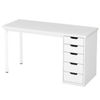 47-inch Computer Desk with 5-drawer, Wood and Metal Writing Desk for Study Living Room