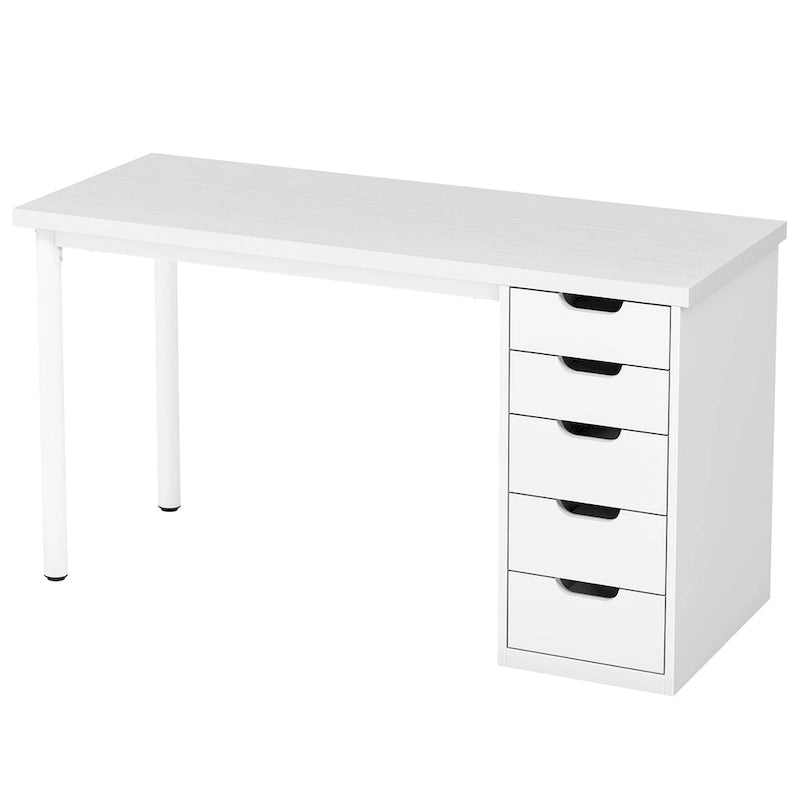 47-inch Computer Desk with 5-drawer, Wood and Metal Writing Desk for Study Living Room