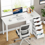 47-inch Computer Desk with 5-drawer, Wood and Metal Writing Desk for Study Living Room