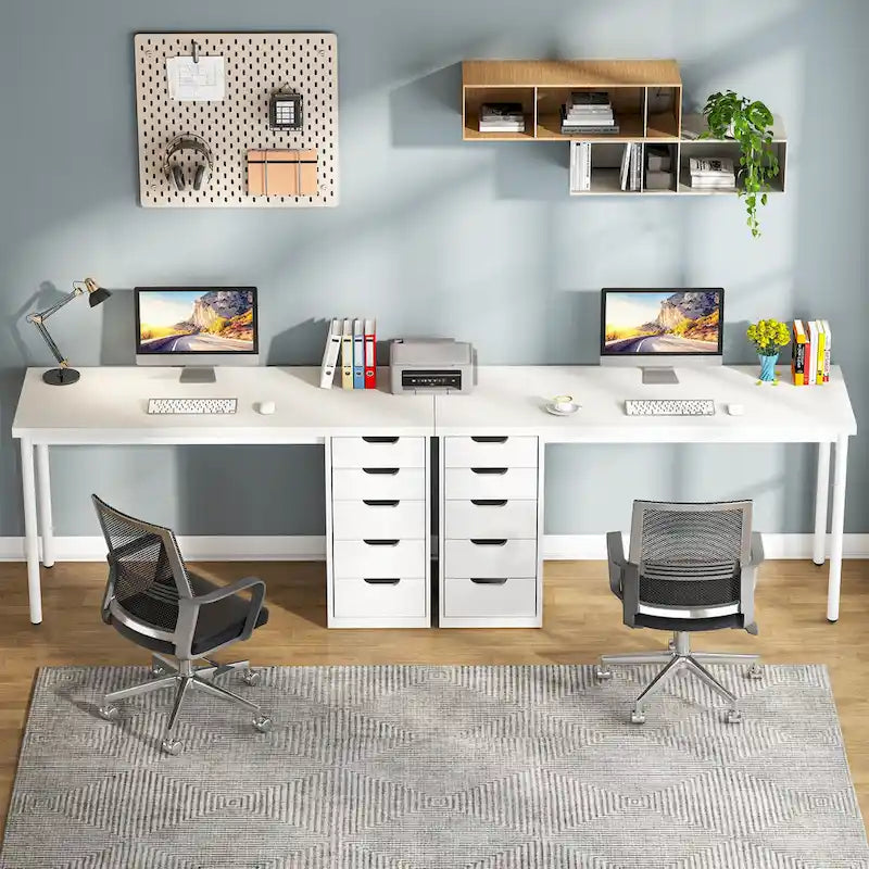 47-inch Computer Desk with 5-drawer, Wood and Metal Writing Desk for Study Living Room