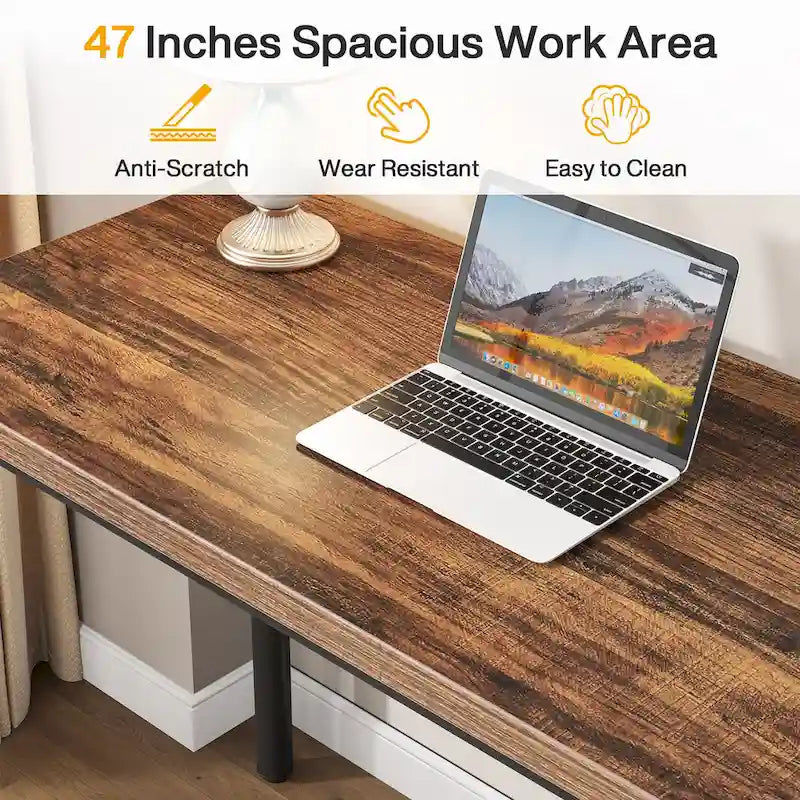 47-inch Computer Desk with 5-drawer, Wood and Metal Writing Desk for Study Living Room