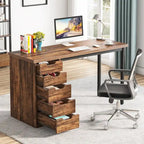 47-inch Computer Desk with 5-drawer, Wood and Metal Writing Desk for Study Living Room