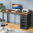 47-inch Computer Desk with 5-drawer, Wood and Metal Writing Desk for Study Living Room