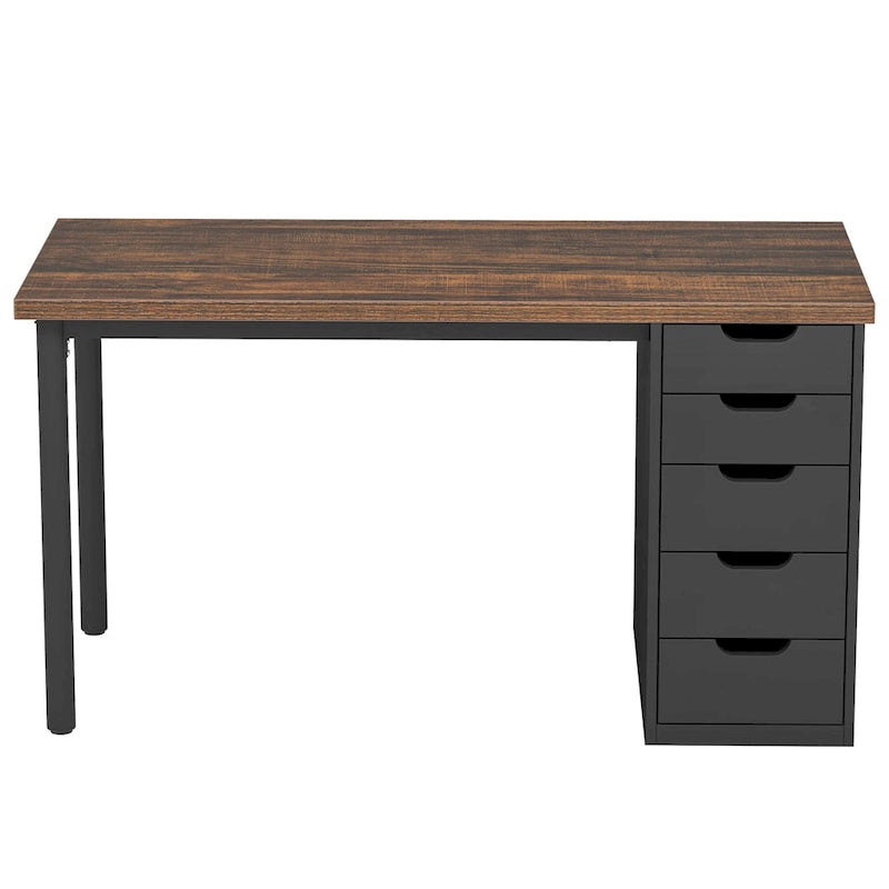 47-inch Computer Desk with 5-drawer, Wood and Metal Writing Desk for Study Living Room