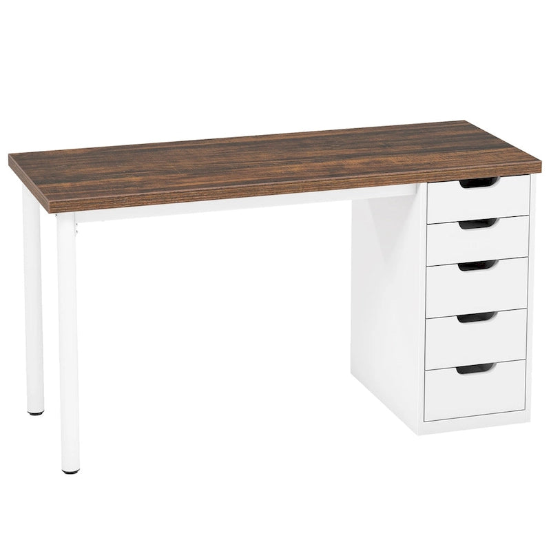 47-inch Computer Desk with 5-drawer, Wood and Metal Writing Desk for Study Living Room