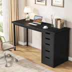 47-inch Computer Desk with 5-drawer, Wood and Metal Writing Desk for Study Living Room