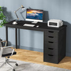 47-inch Computer Desk with 5-drawer, Wood and Metal Writing Desk for Study Living Room