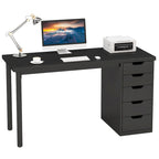 47-inch Computer Desk with 5-drawer, Wood and Metal Writing Desk for Study Living Room