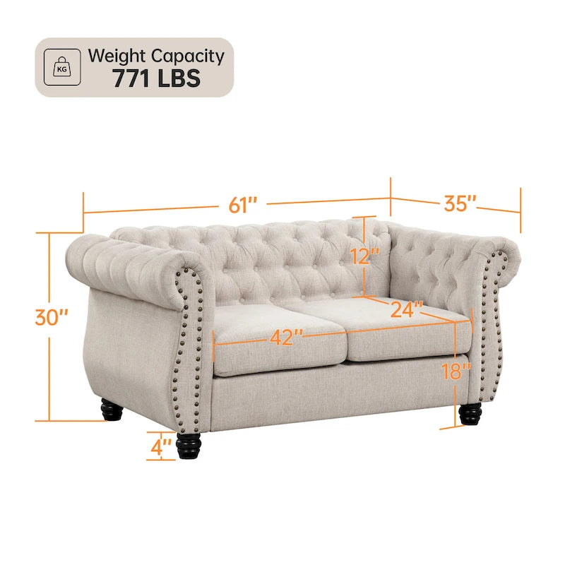 Tufted Upholstered Two-Seater Loveseat