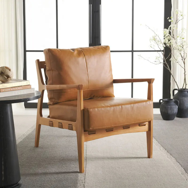 SAFAVIEH Donie Solid Wood Accent Chair with Cushion (Fully Assembled) - 28 In. W x 33 In. D x 34 In. H - 28Wx33Dx34H