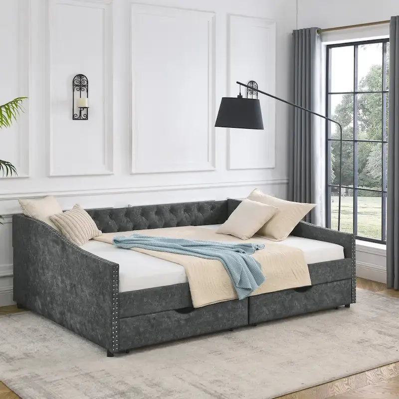 Daybed with Drawers Upholstered Tufted