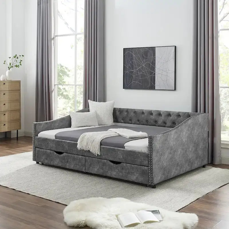 Daybed with Drawers Upholstered Tufted